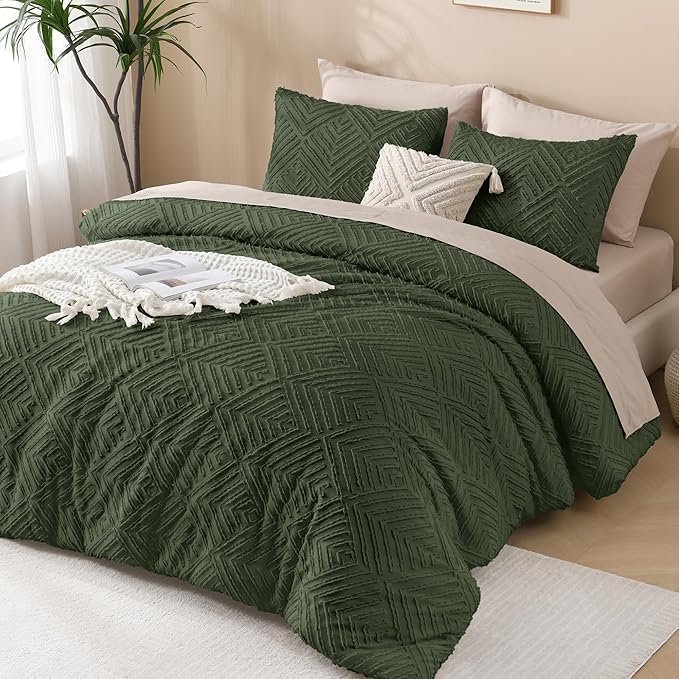 Andency Olive Green Oversized King Comforter 128''x120'', 3 Pieces Soft Boho - Image 6