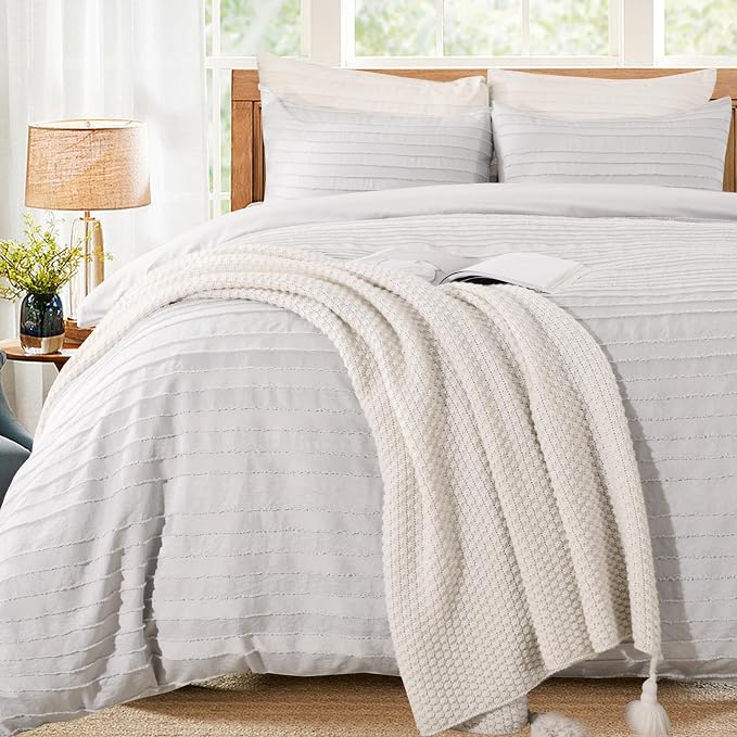NEXHOME PRO Twin Duvet Cover, Light Grey 2 Pieces Boho Tufted Duvet Cover Set by NEXHOMEPRO