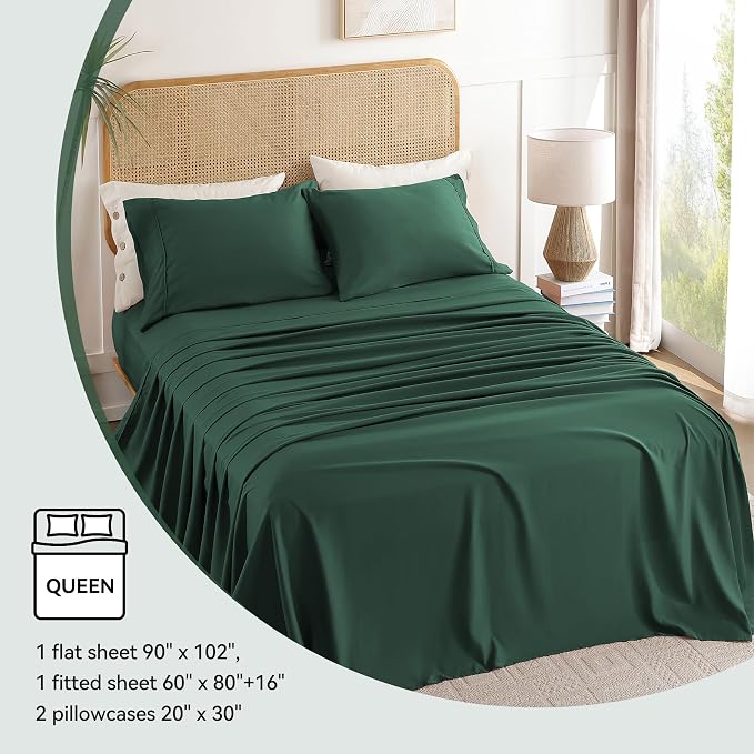 Queen Sheet Set 4 Pieces, Wrinkle Free, Oeko-Tex Certified Bedsheets，Olive Green - Image 6
