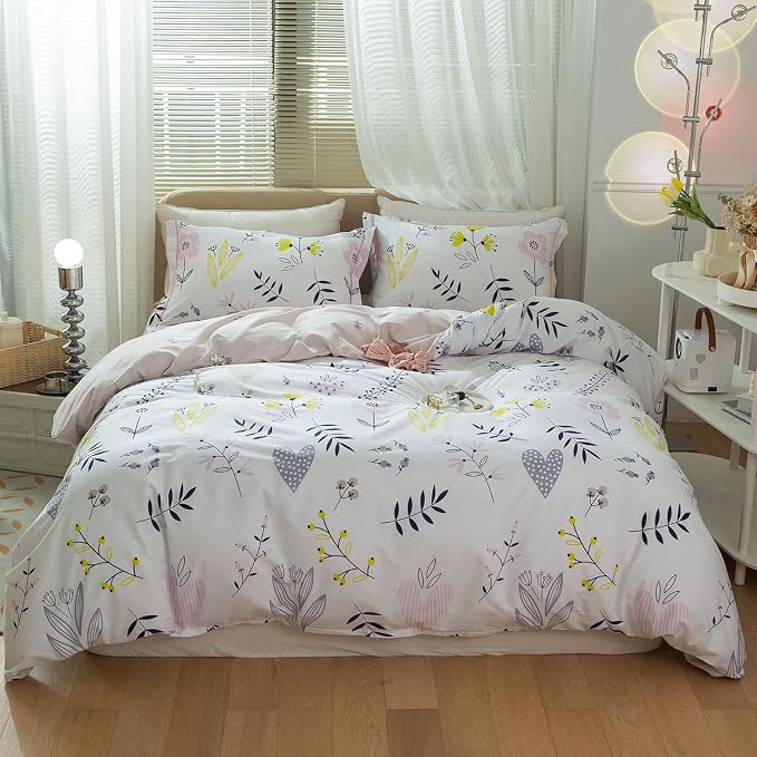 mixinni Girls Duvet Cover Twin Size Blossom Duvet Cover Cotton Flower White by mixinni