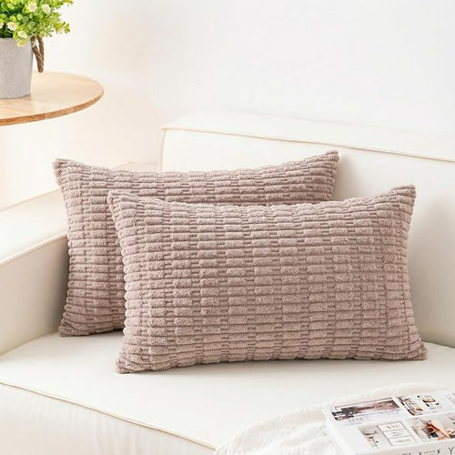 Aegero Pack of 2 Corduroy Decorative Throw Pillow Covers 12x20 Inch Soft by Unknown