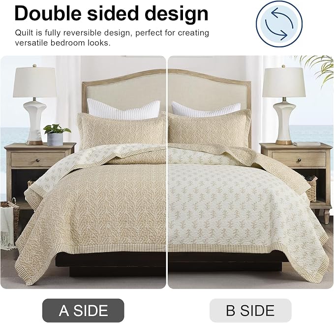 SahSahCasa Quilt Set King Size, 100% Cotton Quilt Bedding Set Bedspread - Image 5