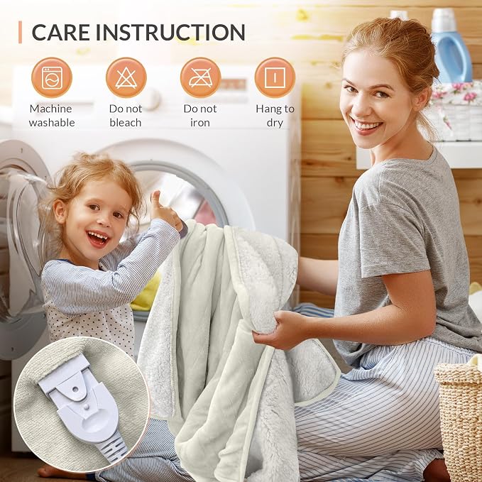 HOMLYNS LuxeHeat Heated Blanket Electric Blanket Twin Size, Soft Flannel Sherpa - Image 9