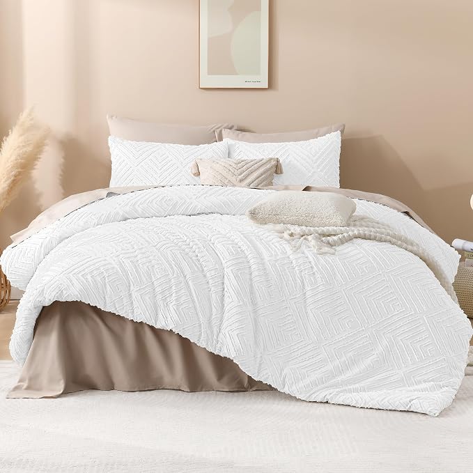 Andency White Comforter Set Queen Size, Boho Lightweight Fluffy Bedding - Image 2