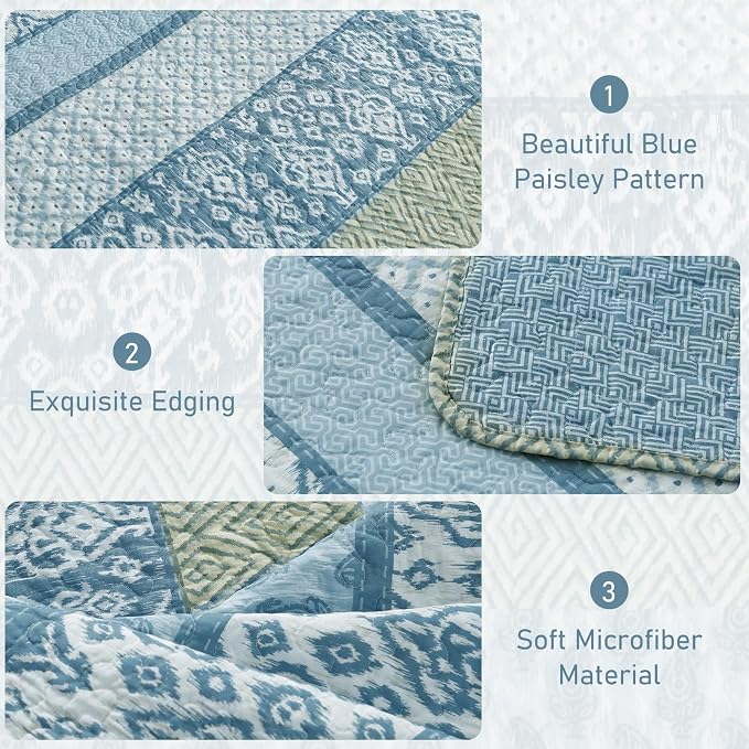 GOONE Twin Quilt Set 68"x86", Lightweight Washed Coverlet, Reversible Spring & - Image 6