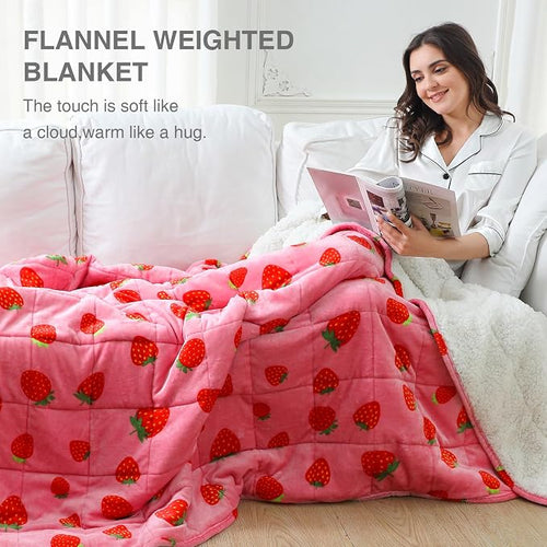 Aemicion Strawberry Pink Weighted Blanket 15lbs Twin Size 48x72in, Soft Sherpa - Image 2