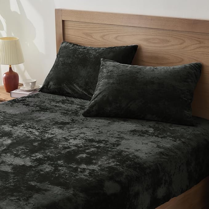 BEDELITE Velvet Fitted Sheet and Pillowcase Set, Luxury Soft Fuzzy Bottom Sheet by BEDELITE