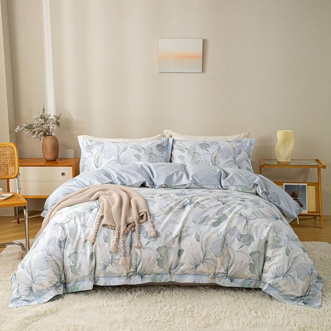 OAITE Duvet Cover Set King Size Floral Pattern Ultra Soft 100% Cotton Duvet - Image 2
