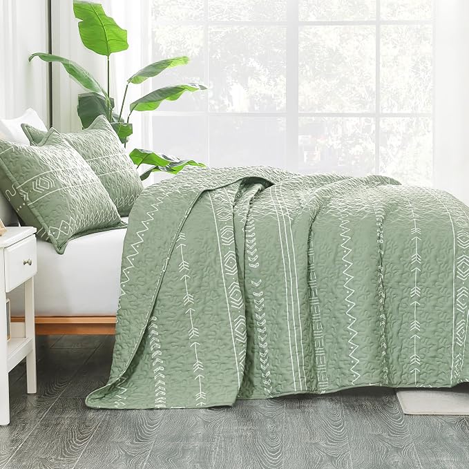 Andency Sage Green Quilts Queen Size, 3 Pieces Queen Quilt Bedding Set Boho - Image 3