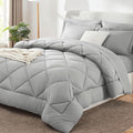 CozyLux Oversized King Comforter Set Light Grey, 7 Pieces Bed in a Bag by CozyLux