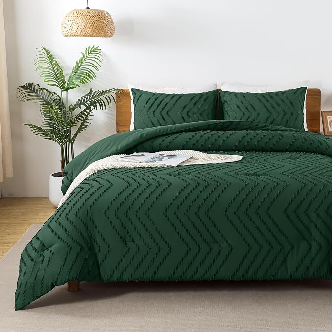 Andency Emerald Green Comforter Set Full Size, Boho Dark Green Soft Warm - Image 6