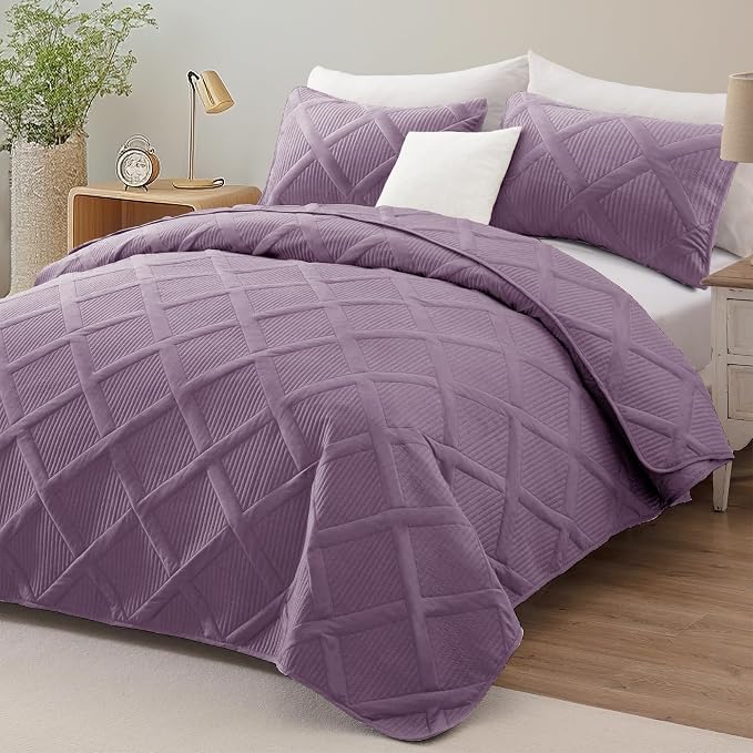 Exclusivo Mezcla Quilt Set Oversized King Size, 3 Pieces Dusty Lavender Cal - Image 2