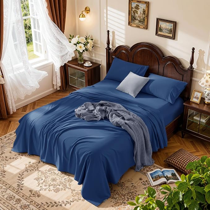 LBRO2M 100% Cotton Sheets Set Deep Pocket 24", 1000 Thread Count Full Size 4 by LBRO2MBedding