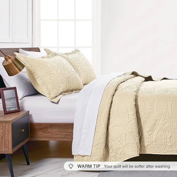 Love's cabin California King Size Quilt Bedding Set Camel Bedspreads - Image 4