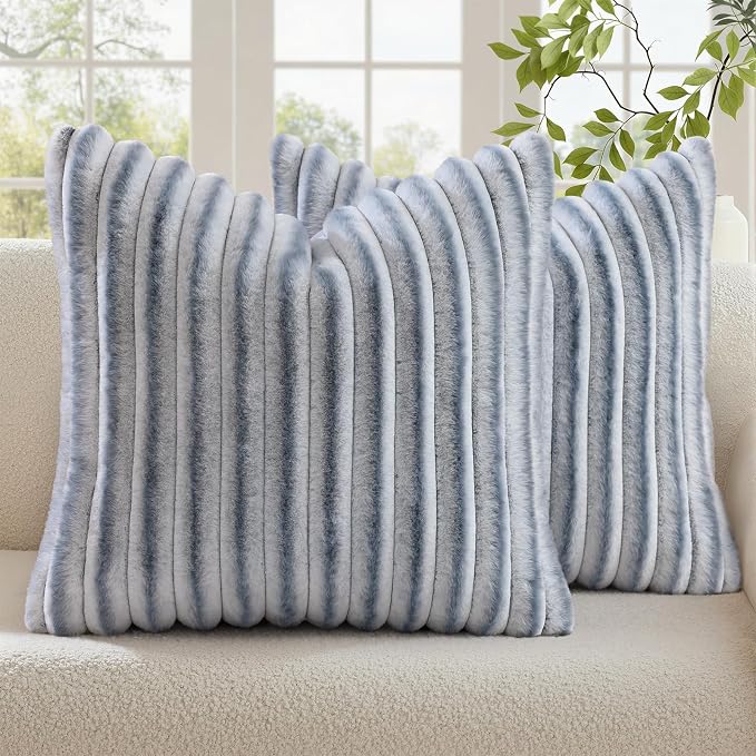 decorUhome Cozy Faux Fur Throw Pillow Covers 20x20 Set of 2 Decorative Soft by decorUhome