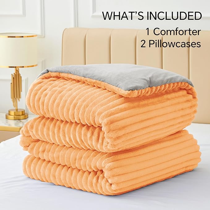 BEDELITE Fleece King Comforter Set -Super Soft & Warm Fluffy Coral Bedding - Image 6