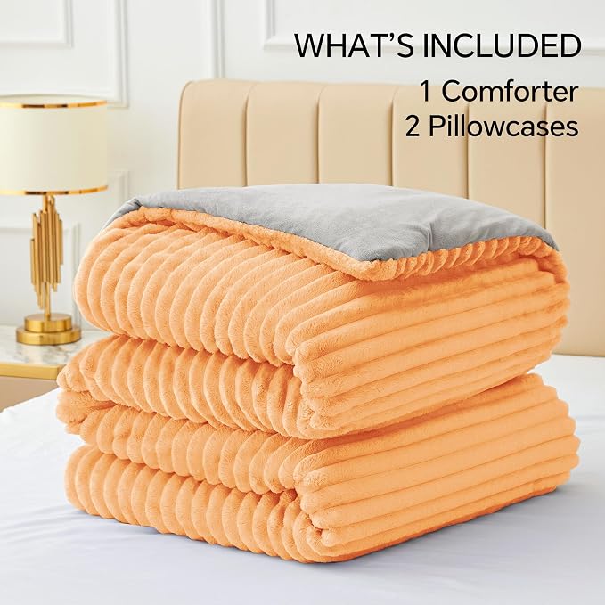 BEDELITE Fleece California King Comforter Set -Super Soft & Warm Fluffy Coral - Image 6