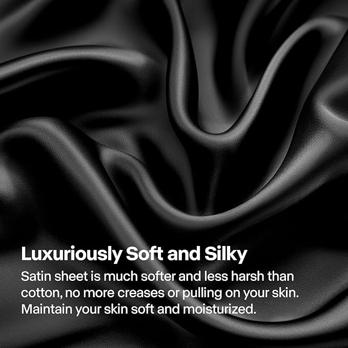 BEDELITE Satin Sheets Twin Size Bed Set, Luxury Soft Black Silky Sheets - Image 3