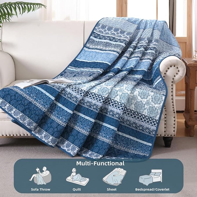 WONGS BEDDING Boho Quilt Set Twin Size, Lightweight Bedspread Coverlet Bedding - Image 3