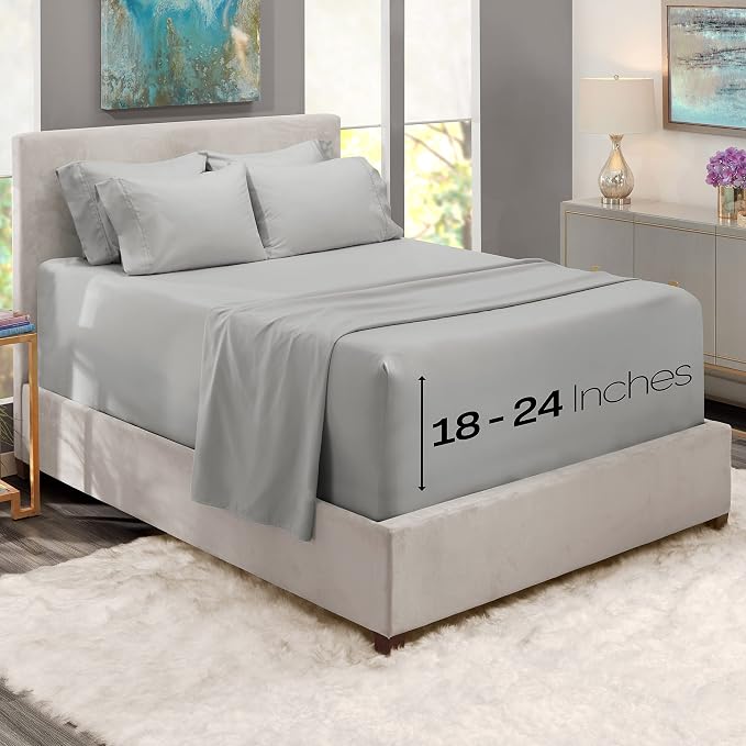 Hearth & Harbor Luxury Soft 6 Piece Bed Sheet Set Extra Deep Pocket Fitted - Image 2