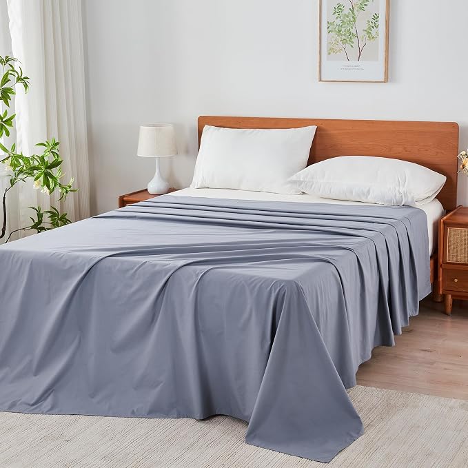 California King Size Flat Sheet 2 Pack, 100% Cotton Percale Flat Bed Sheet - Image 8