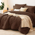 CozyLux Queen Comforter Set Brown Seersucker 7 Pieces Bed in a Bag Queen by CozyLux