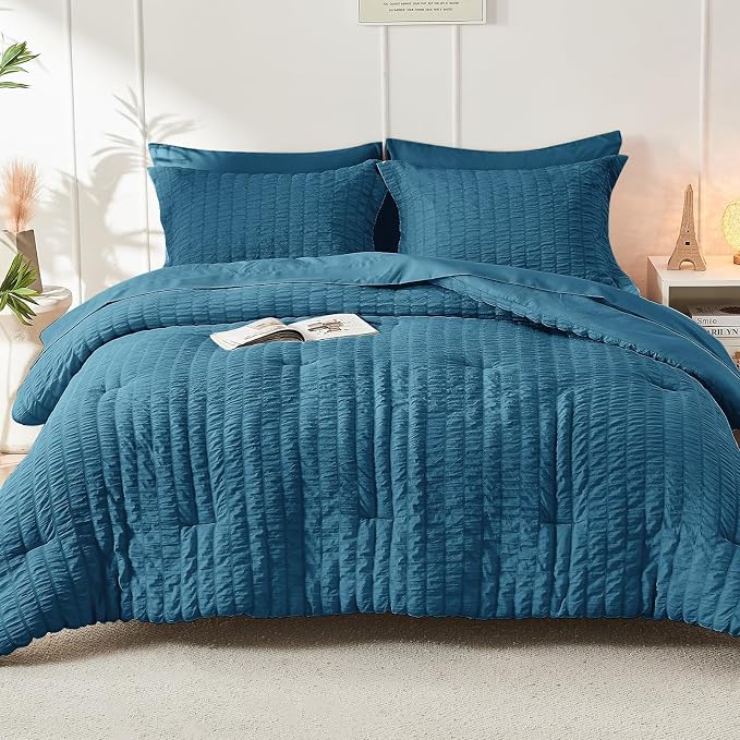 HYMOKEGE Teal King Size Comforter Set Seersucker 7 Pieces, All Season Luxury - Image 9