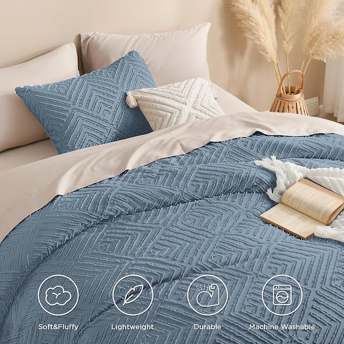 Andency Greyish Blue Comforter Oversized King Size Set 120''x98'', 3 Pieces - Image 4
