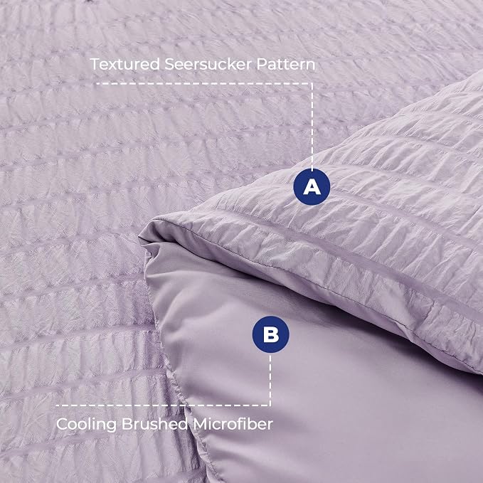 HYMOKEGE Lavender Duvet Cover Full Size, Ultra Soft 3-Piece Seersucker Duvet - Image 4
