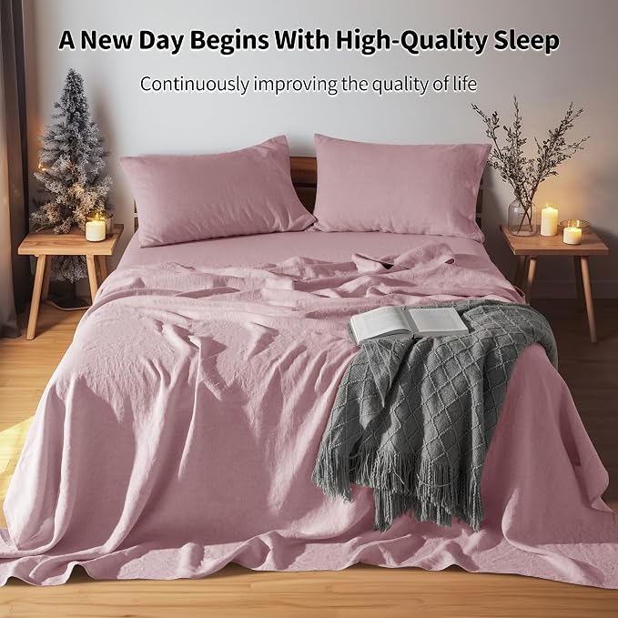 LBRO2M 100% Pure Linen Sheet Set Deep Pocket Up to 16" Bed Sheets Sets - Image 3