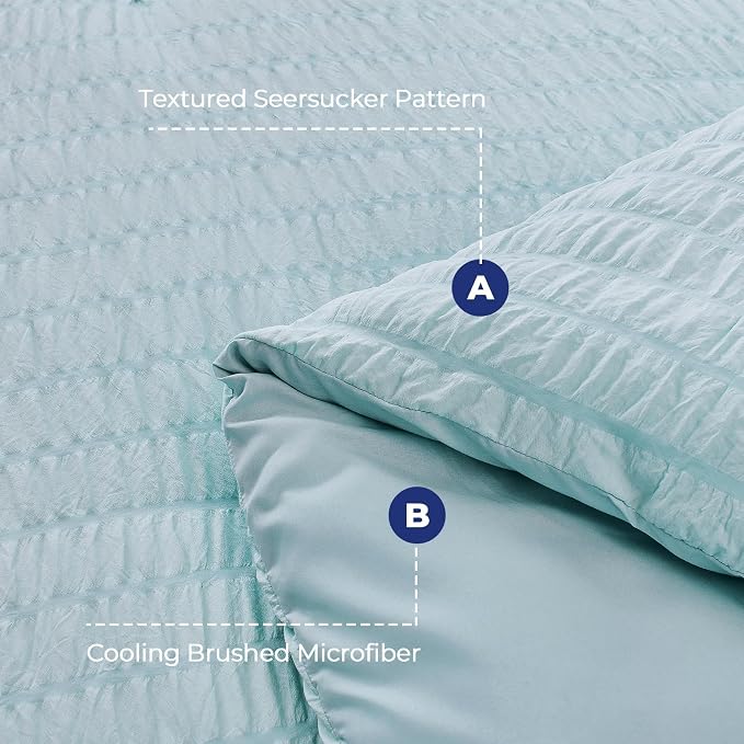 HYMOKEGE Lake Blue Twin XL Comforter Set Seersucker 5 Pieces, All Season Luxury - Image 4