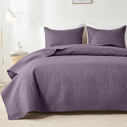 akkialla Grayish Purple Full/Queen Quilt Set, Ultrasonic Lightweight Bedspread by akkialla
