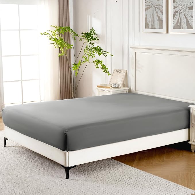 ROSE&RISY Light Grey King Fitted Sheet, Soft and Breathable - Image 3