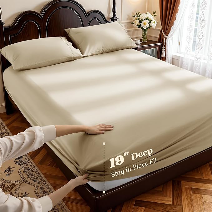 LBRO2M 100% Cotton Sheets Set Deep Pocket 19", 1000 Thread Count California - Image 2