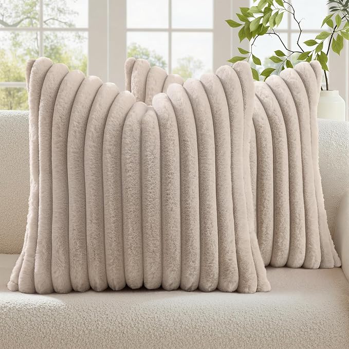 decorUhome Cozy Faux Fur Throw Pillow Covers 24x24 Set of 2 Decorative Soft by decorUhome