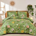 Yiran Sage Green Hibiscus Floral Comforter Set King Size, 7 Piece Bird Flowers by Yiran