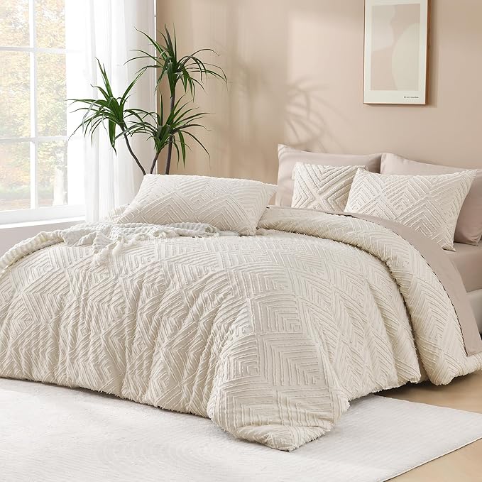 Andency Queen Comforter Set Beige, 3 Pieces Queen Size Comforter Sets Boho by Andency