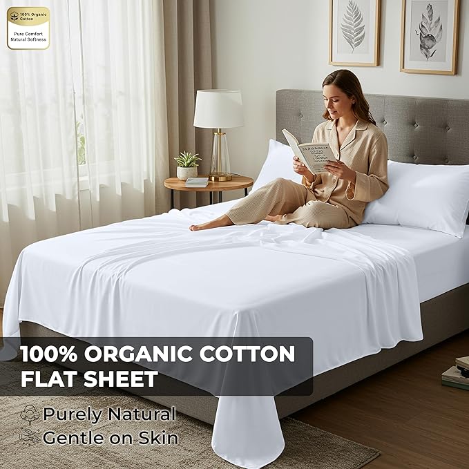 Royale Linen 100% Organic Cotton California King 2 Pack Flat Sheet Only -Super - Image 2