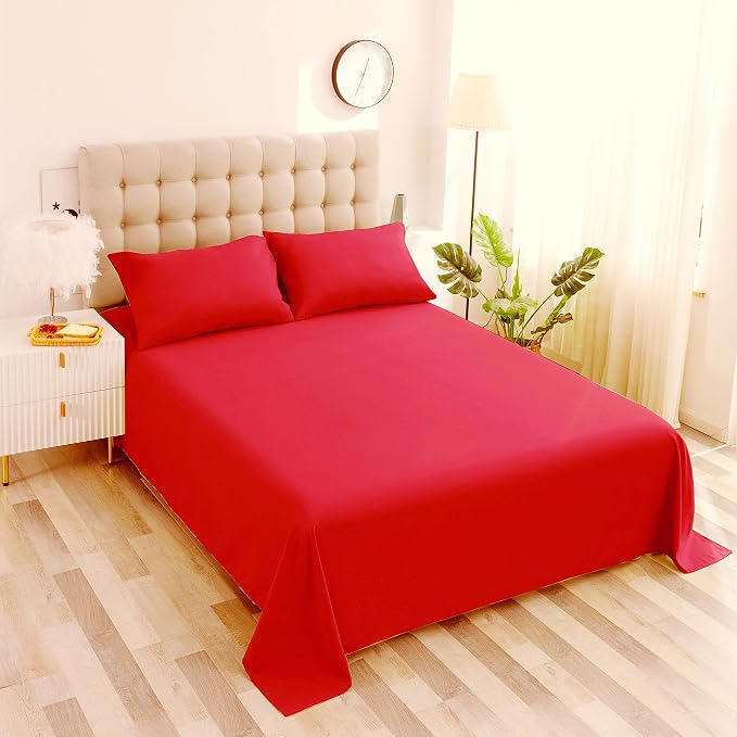 Sfoothome Full Flat Sheet Red Top Sheet, Premium Hotel 1-Piece, Luxury and Soft - Image 5