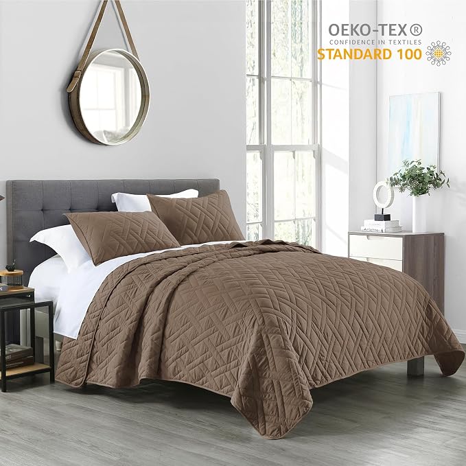 HORIMOTE HOME Quilt Set Queen Size Pine Bark, Classic Geometric Diamond - Image 5