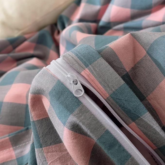 mixinni Pink Blue Purple Checkered Duvet Cover Set - Image 8