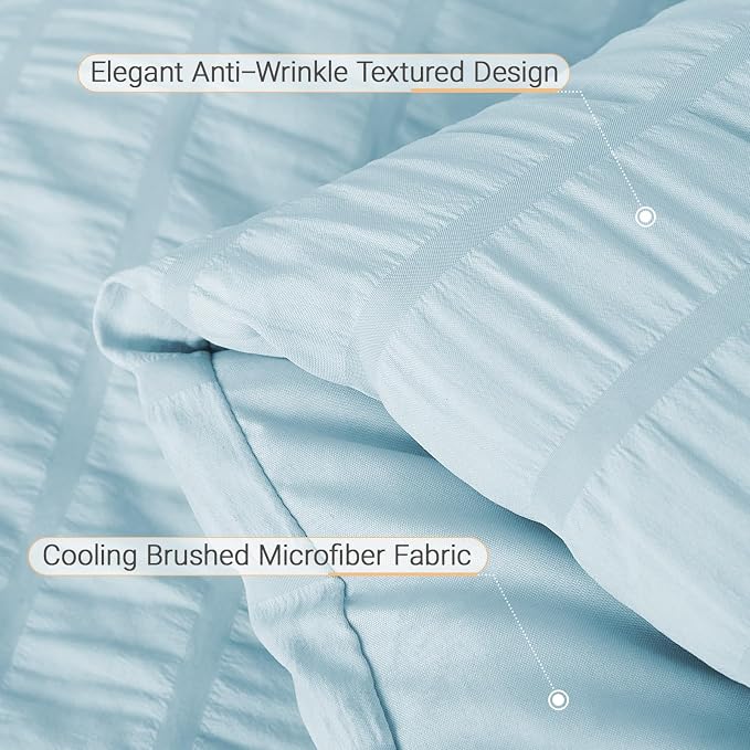 MUXHOMO 7 Pieces Queen Comforter Set, Seersucker Bed in a Bag Queen Size - Image 6