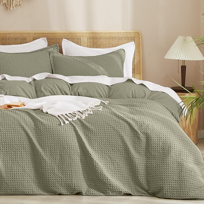 PHF Waffle Duvet Cover Set King Size, No Snagging Ultra Soft Luxury Textured by PHF