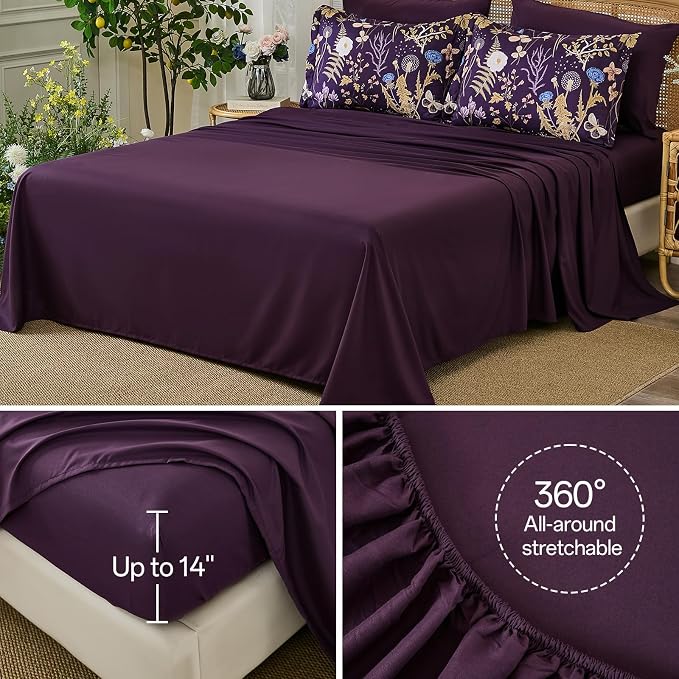 Yiran Purple Floral Comforter Set King Size, 7 Piece Botanical Comforter - Image 7