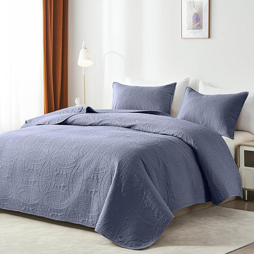 akkialla Twin Quilt Set, Bluish Grey Ultrasonic Twin Quilt Bedding Set - Image 2