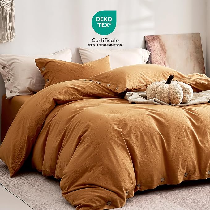 JELLYMONI 100% Washed Cotton Duvet Cover Queen – Soft, Breathable Linen-Look - Image 2