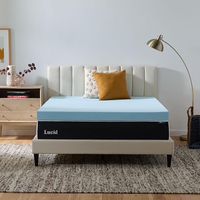 Lucid 4 Inch Memory Foam Mattress Topper, King Size – Cooling Gel Bed Topper – by Lucid