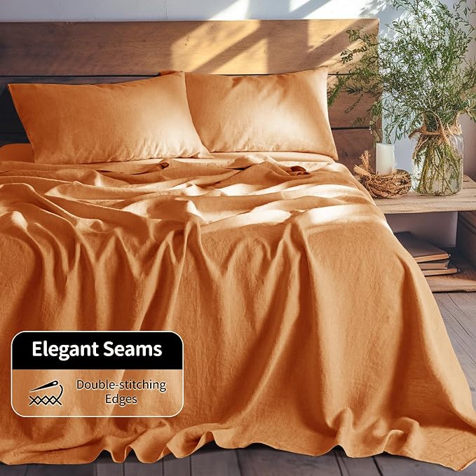 LBRO2M 100% Pure Linen Sheet Set Deep Pocket Up to 16" Bed Sheets Sets - Image 7