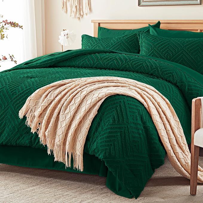 Zzlpp Twin Comforter Set 5 pieces, Emerald Green Tufted Bed in a Bag - Image 8