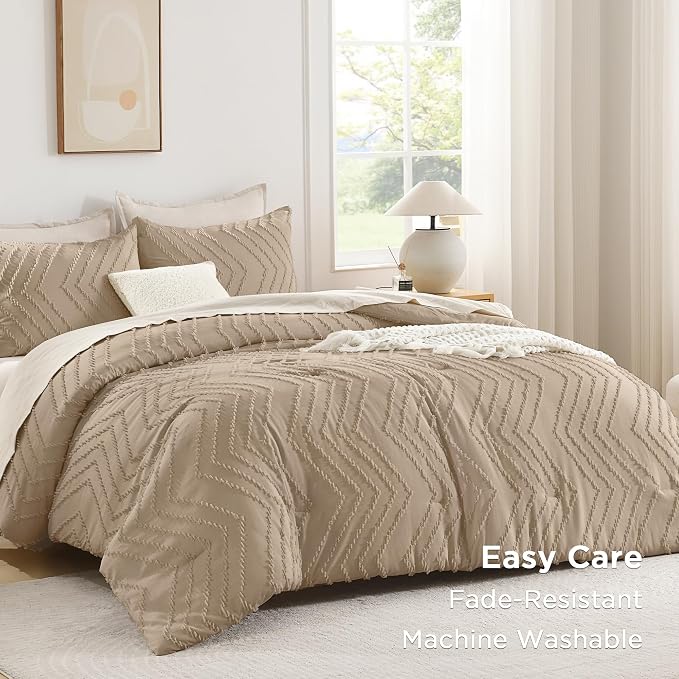 Andency Taupe Comforter Set King Size, Boho Soft Warm Tufted Bedding Comforter - Image 3